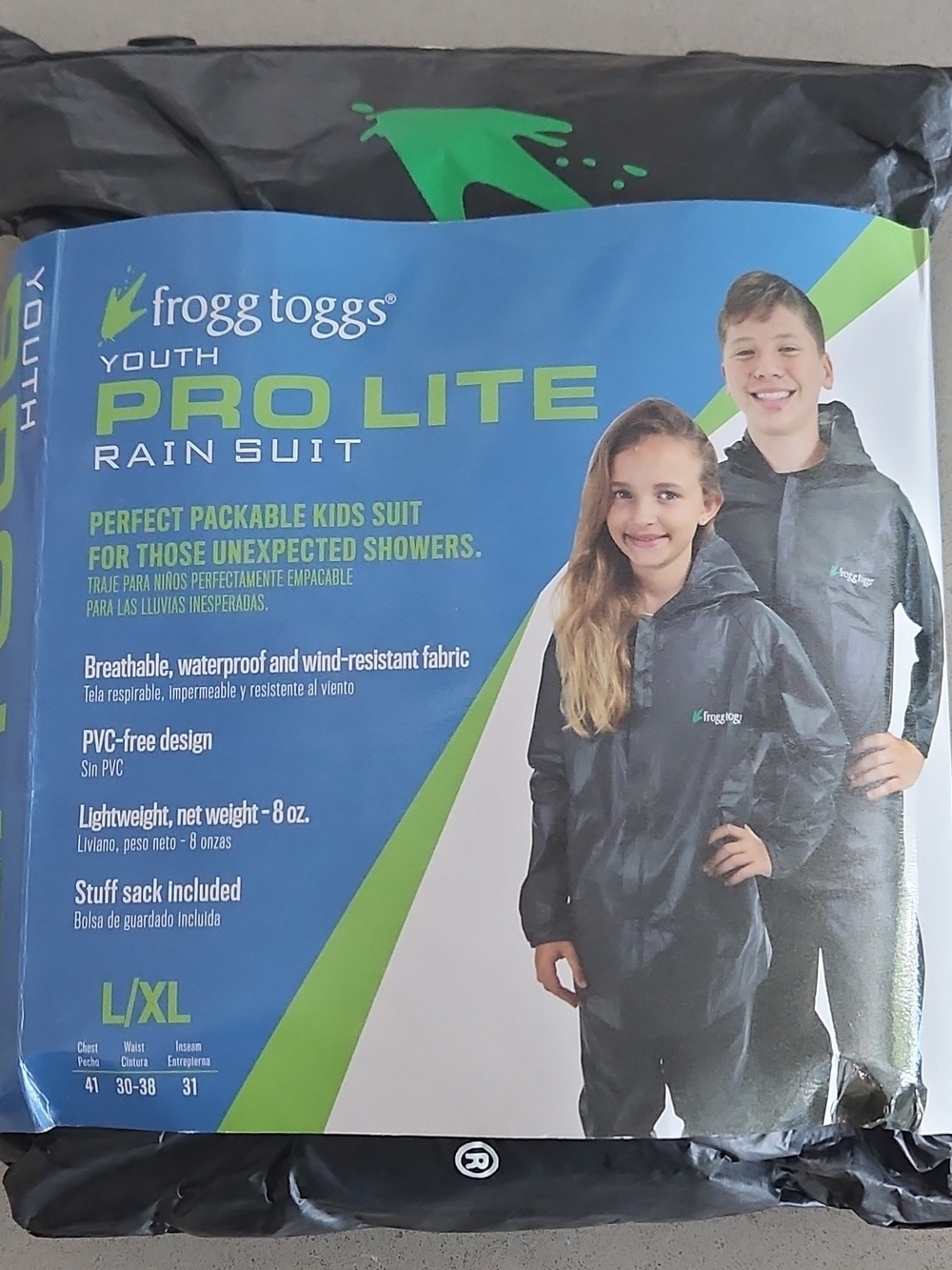 frogg toggs Youth Pro Lite Black Kids Rain Suit - Packable Waterproof Jacket